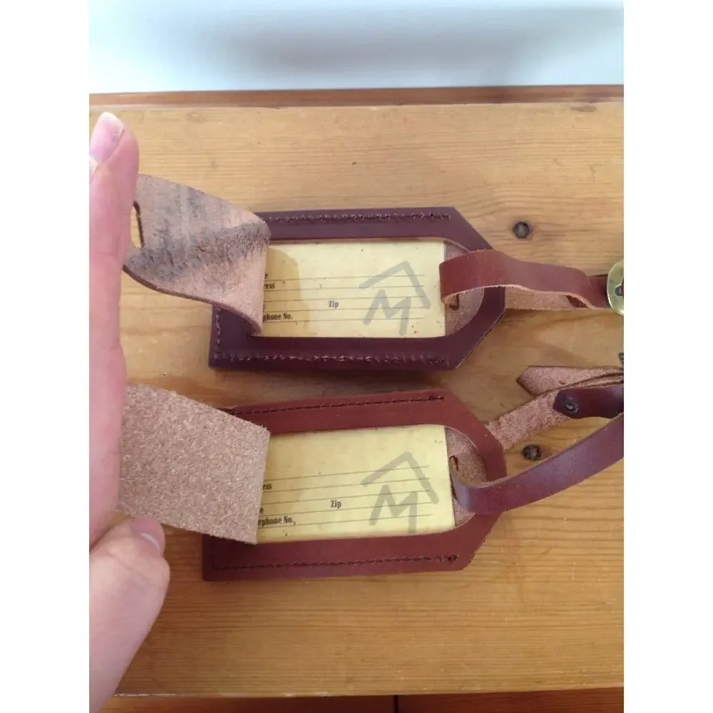 New NIB Vintage Pair of 80s 90s Marlboro Trail Leather Luggage Address Tags